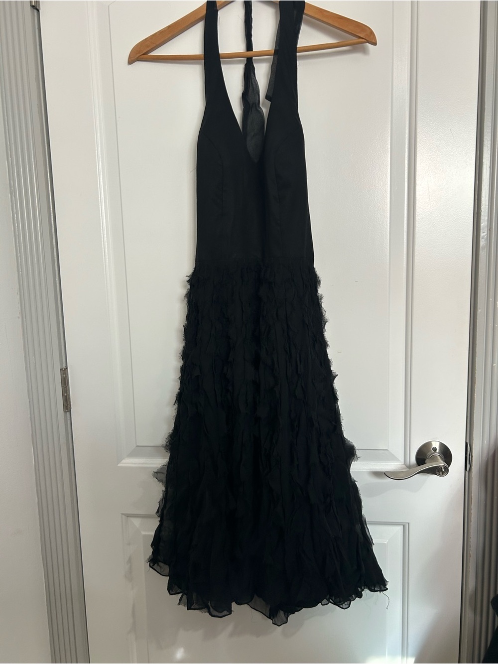 White House Black Market Black Halter Ruffle-Detail Midi Dress